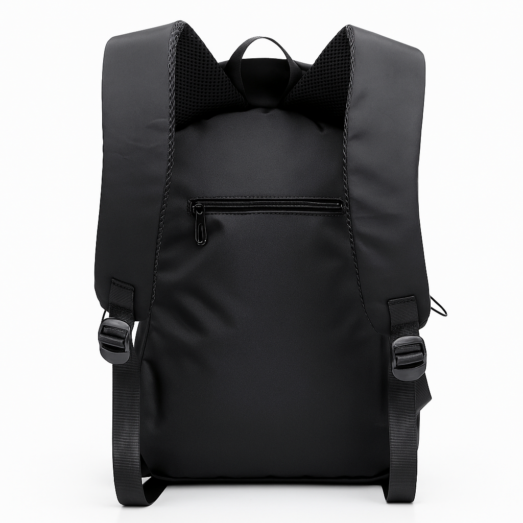 Black backpack on a white background