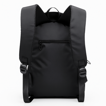 Black backpack on a white background