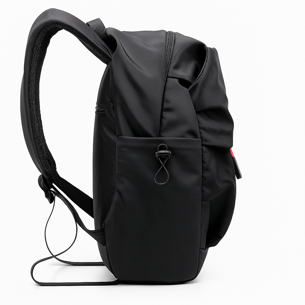Black backpack on a white background