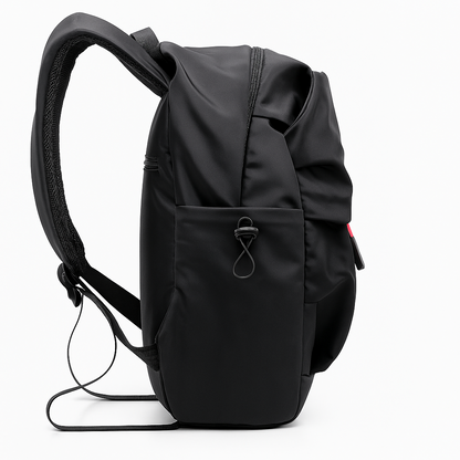 Black backpack on a white background